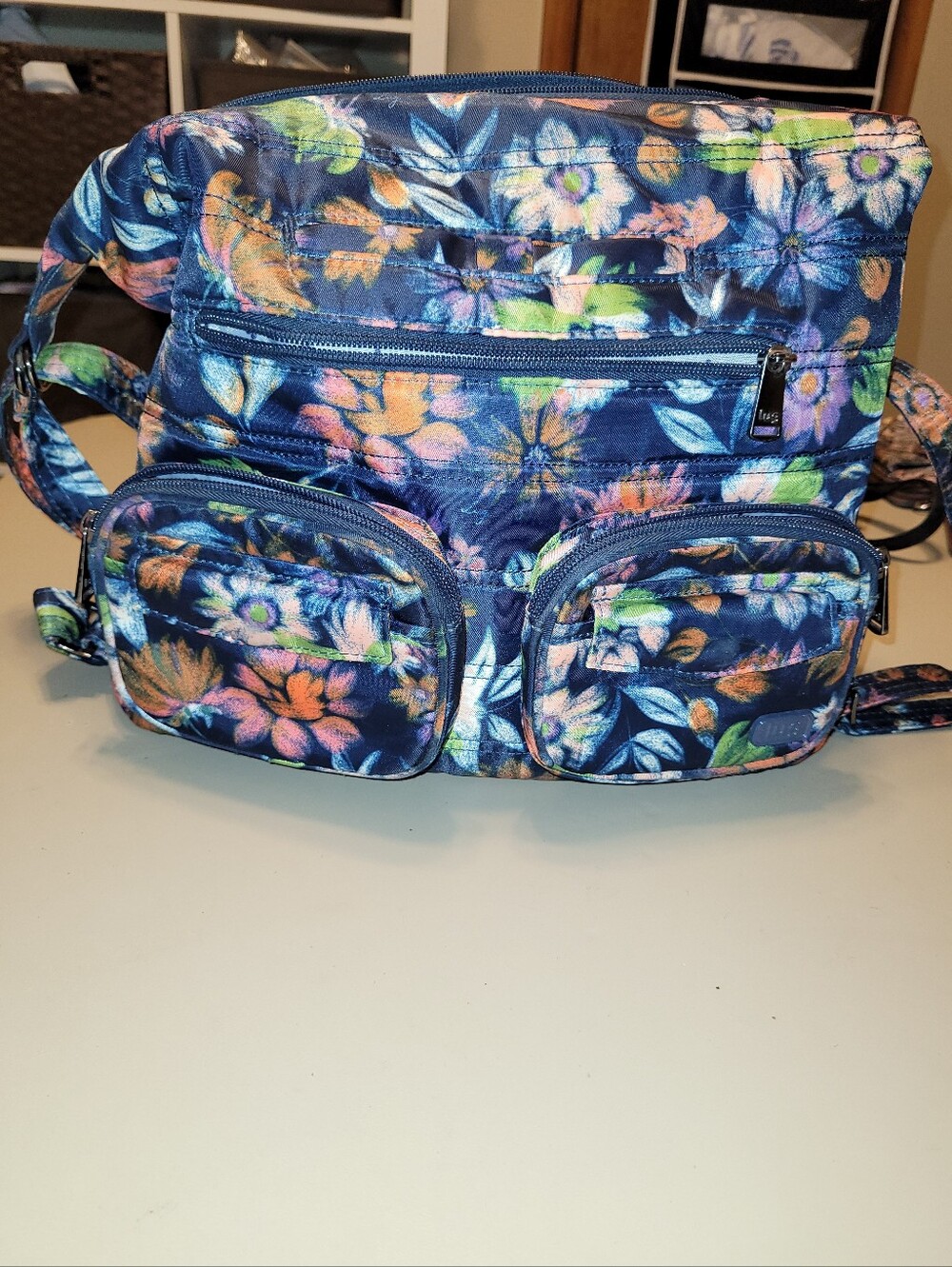 Lug Zipliner Navy Floral Crossbody Bag - Multiple Pockets Inside & Out.